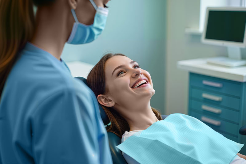 patient smiling brightly while getting prepped for dental treatment