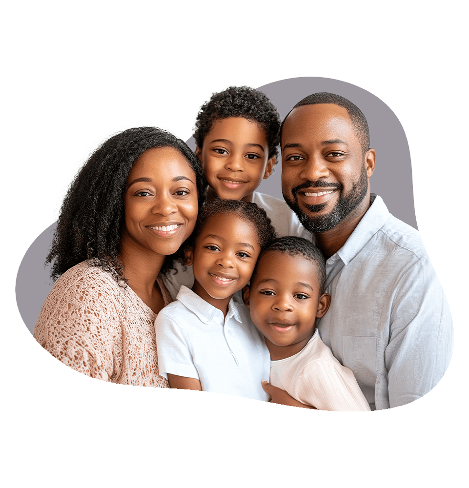 family of dad mom daughter and son preschoolers smiling brightly